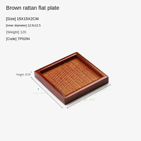 Thai Solid Wood Tray Japanese Rattan Woven Tea Tray, Rectangular Household Hotel Tea Cup, Home Decoration, Retro Bamboo Weaving