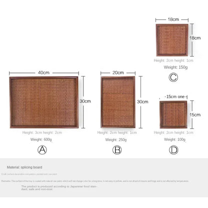 Thai Solid Wood Tray Japanese Rattan Woven Tea Tray, Rectangular Household Hotel Tea Cup, Home Decoration, Retro Bamboo Weaving